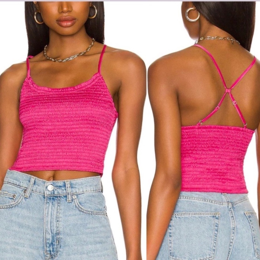 Free People Right On Pink Smocked Spaghetti Strap Crop Top Women's Small